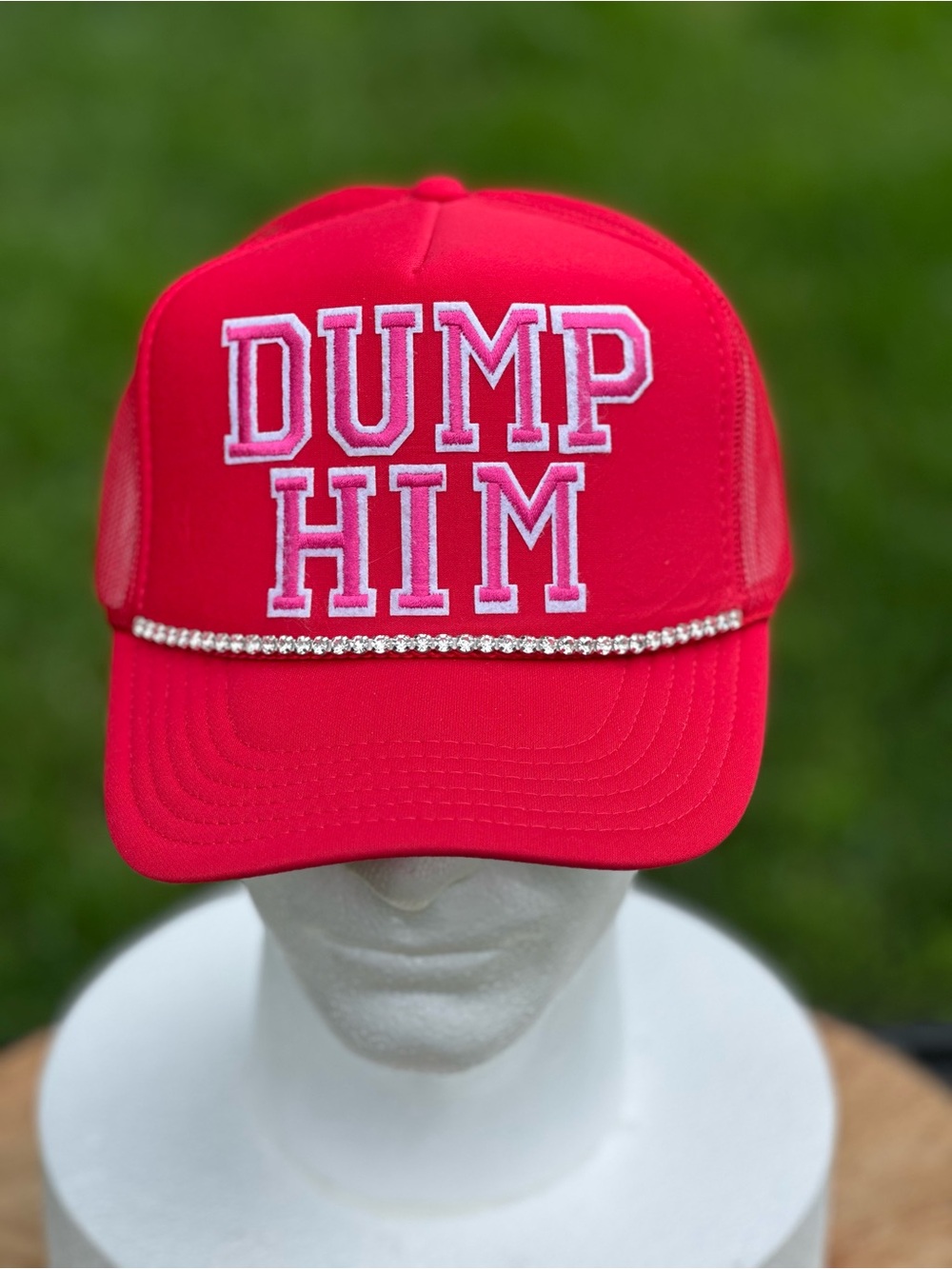 OTTO Red "DUMP HIM" Rhinestone Trucker Hat